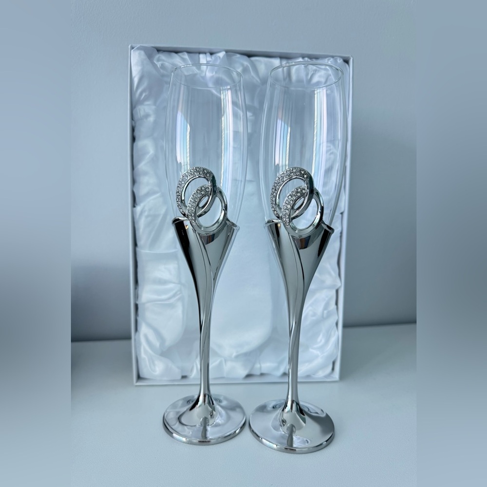 Things Remembered Silver Wedding Champagne Glasses Flutes